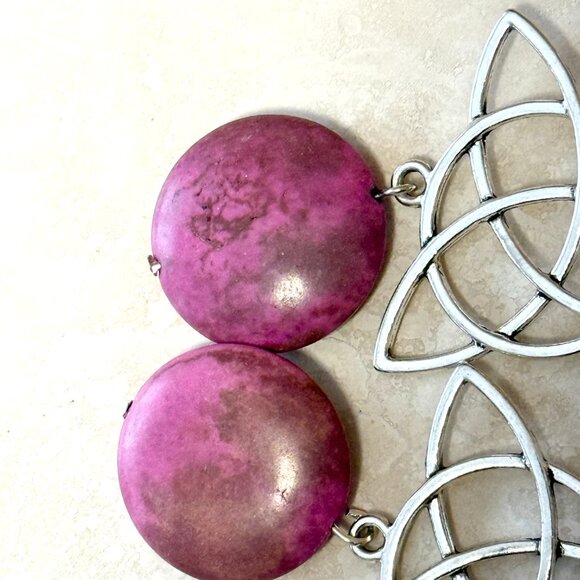 2/$20, Viva Magenta Agate Celtic Trinity Sterling Silver Dangle Earrings - Picture 4 of 9